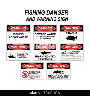 FISHING DANGER AND WARNING SIGN ICON ILLUSTRATION ON WHITE BACKGROUND VOL 01 Stock Vector