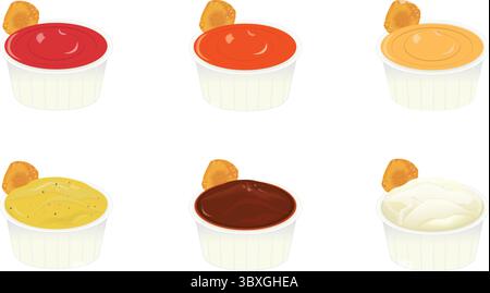 Popular dip sauce eat with fried foods, Dips with Nugget in portion cup Stock Vector