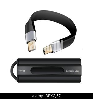 Flash Drive and USB Cable Iphon USB Cable Card Reader Illustration hand drawing on white background Vol 03 Stock Vector