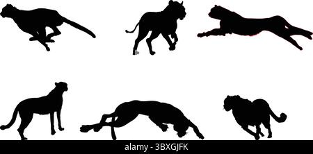 Flat design Cheetah silhouettes multiple shapes Stock Vector