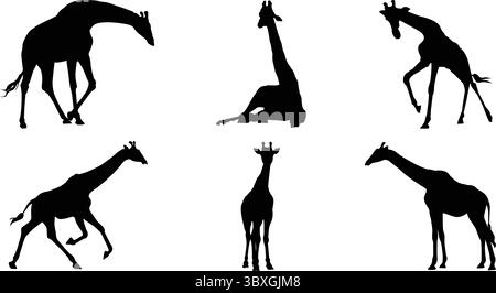 Flat design jiraffe silhouettes Stock Vector