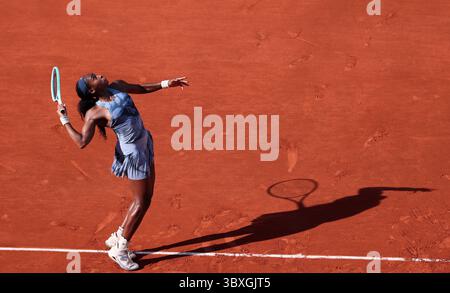 American tennis player Coco Gauff in action at the French Open 2025 ,Roland Garros, Paris, France. Stock Photo