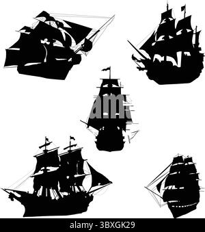 Flat design Sailing boat silhouettes Stock Vector