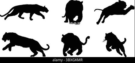 Tiger Cheeta black silhouette on white background Stock Vector