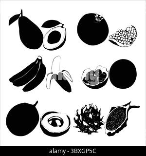 fruits silhouette Shape Drawing Vol 02 Stock Vector