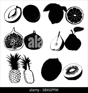 fruits silhouette Shape Drawing Vol 03 Stock Vector