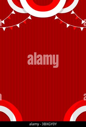 Red vertical background with red and white flag decorations and copy space for text. Indonesian flag on vertical template background Stock Vector