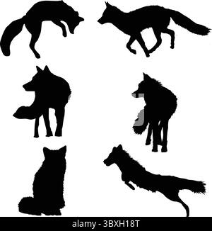Hand drawn fox silhouette shapes Stock Vector