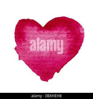 Vibrant watercolor heart painted in deep red tones on white background Stock Photo