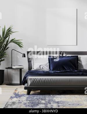 Blank canvas mock up in modern bedroom interior for mock up, 3d illustration Stock Photo
