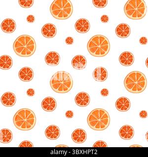 Watercolor seamless pattern of sliced fruits. Hand drawn illustration of orange slices on white background. Stock Photo