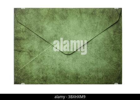 Green old paper envelope isolated on white Stock Photo