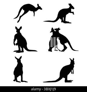 Kangaroos' black silhouettes on white background vector shapes Australia Stock Vector Stock Vector