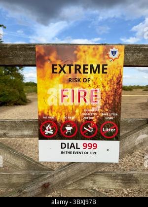 Extreme Fire Sign July 2025 Sign warning visitors of extreme risk of fire at Greenham ...