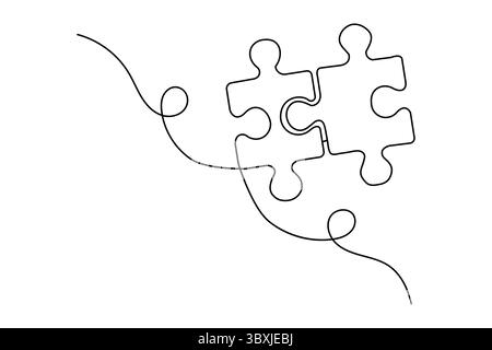 Puzzle piece minimalist one line drawing in simple abstract style isolated on white background Stock Vector