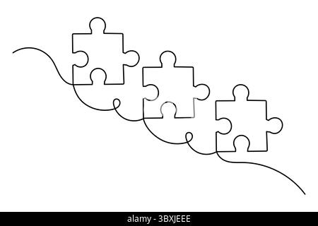 Puzzle piece minimalist one line drawing in simple abstract style isolated on white background Stock Vector