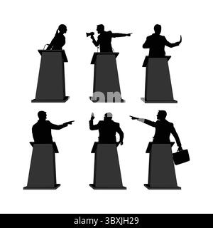 Man businessman making speech at rostrum in business concept silhouette on white background Vol 02 Stock Vector