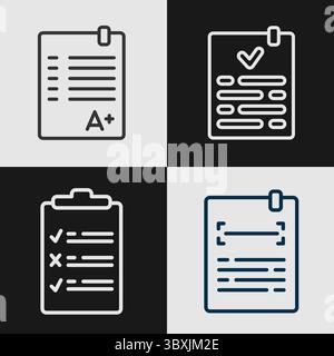 School Test and Exam Icon Set with A+ Grade, Checklist, and Document for Education and Administration Stock Vector