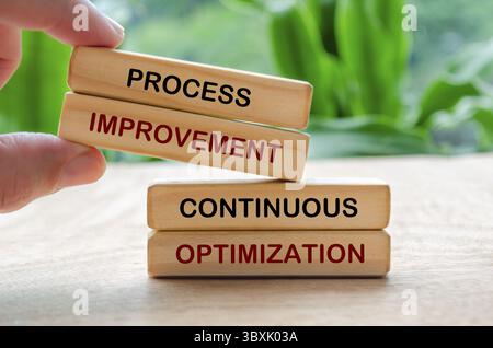 Process Improvement and Continuous Optimization text on wooden blocks. Business strategy and improvement concept Stock Photo