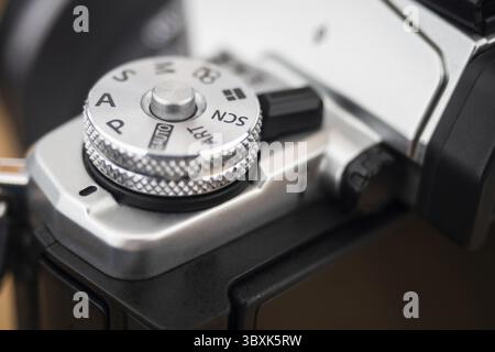 Close up on a camera P mode dial Stock Photo