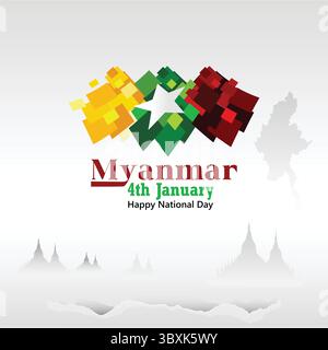 Myanmar Independence Day Vector Design Illustration Vol 02 Stock Vector