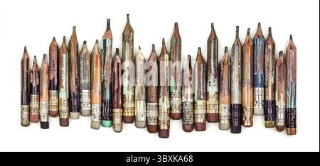 Used Worn wooden pencil with eraser Isolated on White Background Stock Photo