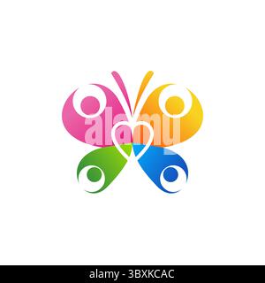 butterfly logo, health family heart logo icon vector, beauty wellness family concept symbol illustration design Stock Vector