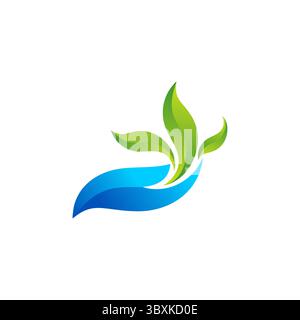 hand and leaves logo, water plants ecology logo symbol icon illustration vector design Stock Vector