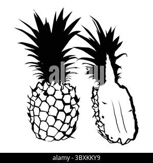 Pineapple silhouette ananas vector illustration set, tropical fruit icons, black Pineapple illustration, abstract pineapples Stock Vector