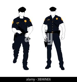 Police Officer Silhouette Vector Art, Icons illustration vol 01 Stock Vector