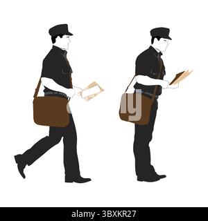 Postman, Mailman Post office illustration on white background Vol 01 Stock Vector