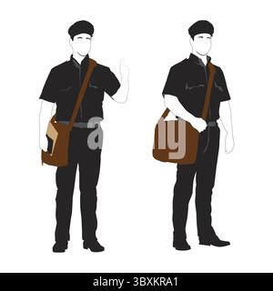 Postman, Mailman Post office illustration on white background Vol 02 Stock Vector