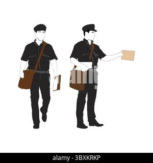 Postman, Mailman Post office illustration on white background Vol 03 Stock Vector
