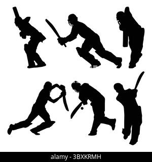 Premium Vector Black silhouettes of Cricket Batsman players shapes Stock Vector