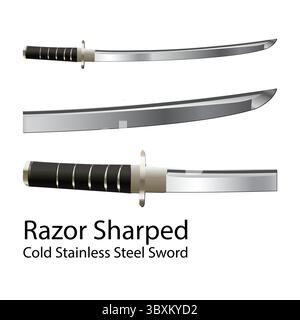 Razor Sharped Cold Stainless Steel Sword Illustration Vector Based Drawing Stock Vector