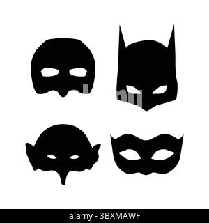 Set of black Mask Silhouette illustration vector-based drawing Vol 04 Stock Vector