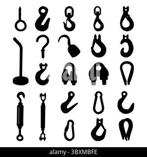 Set of Bulk-buy Screw Hooks, Piret's Hook, Ship Hook, Sailing Hook black silhouettes illustration Vol 01 Stock Vector