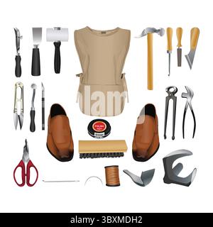 set of cobbler tools illustration vector-based drawing on white background vol 01 Stock Vector