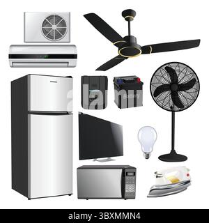 set of home appliances, objects. 3d realistic vector illustration Stock Vector