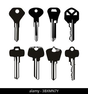 Set of Key Stock black silhouette Illustrations on white background Vol 01 Stock Vector