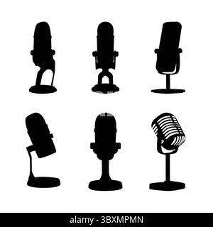 Set of Microphone black Silhouette Vector Art; Icons; and Graphics Vol 03 Stock Vector