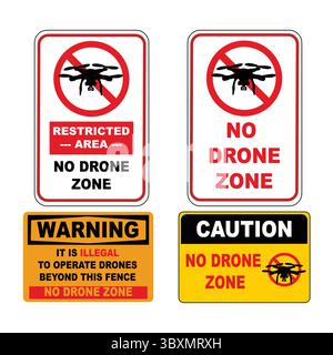 SET OF NO DRONE ZONE SIGN VECTOR ILLUSTRATION Stock Vector