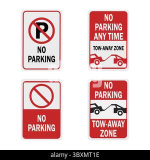 Set of No Parking Signs Vector Illustration Stock Vector