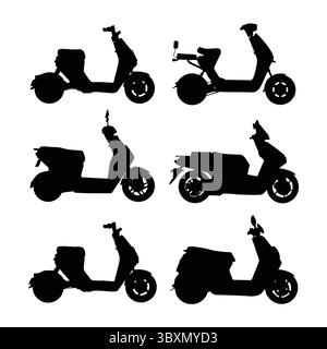 Set of power electric scooter, scotty black silhouette illustration Vol 02 Stock Vector