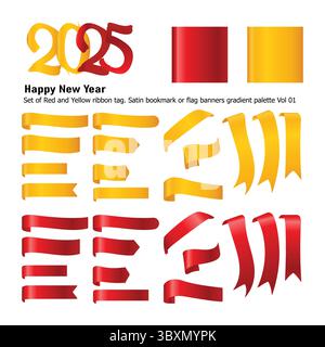 Set of Red and Yellow ribbon tag. Satin bookmark or flag banners gradient palette Vol 01 Stock Vector