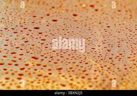 Clear water droplets on orange and red gradient color cover background. Water droplets concept Stock Photo