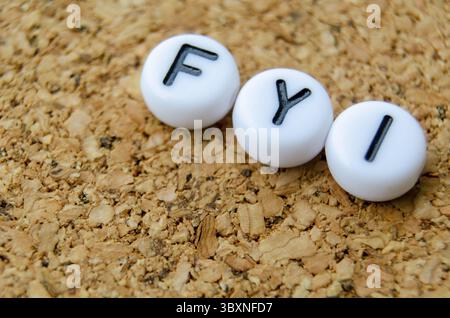 FYI stands for For Your Information, an information sharing concept Stock Photo