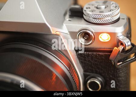 Auto focus illuminator or self-timer light on a modern camera Stock Photo