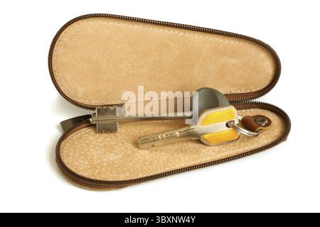 Leather case for keys on a white background Stock Photo