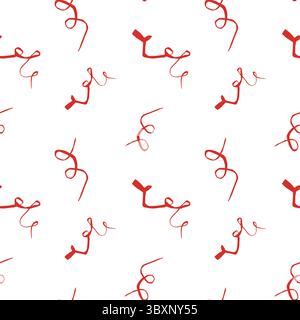 Red ribbon swirl seamless pattern with playful curves and minimal abstract shapes on white background Stock Vector